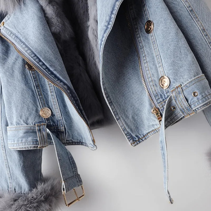 Denim Jacket with Fur Lining | Short Model with Collar
